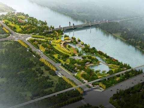  园林景观鸟瞰psd 