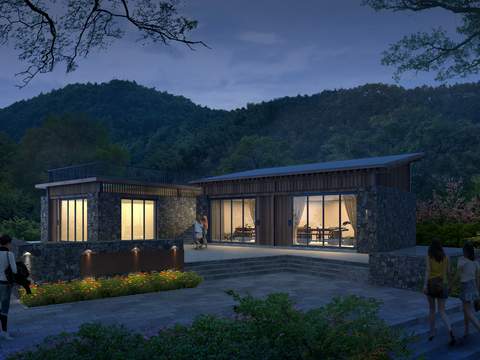  驿站民宿夜景psd 