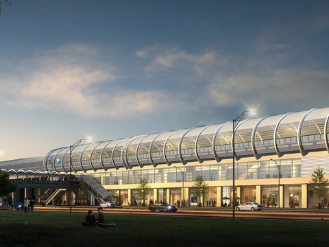  现代高铁站轻轨火车站台3d模型 