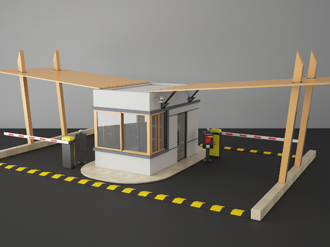  现代保安亭门禁亭停车场大门围栏3d模型 