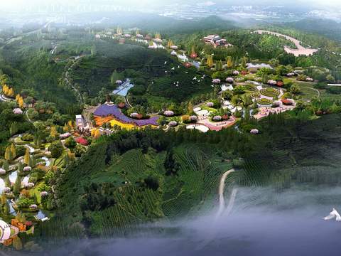  现代森林公园鸟瞰psd 