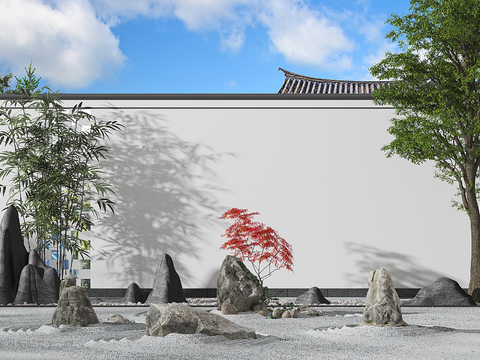  新中式枯山假山小品3d模型 