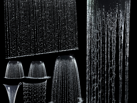  瀑布 水幕墙 流水3d模型 