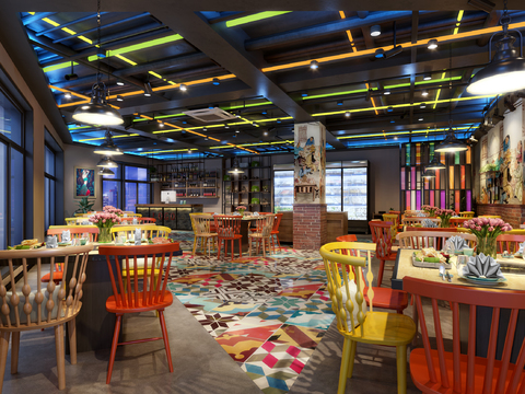  工业风烤肉店3d模型 
