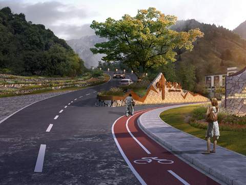  现代大明山入口园林景观psd 