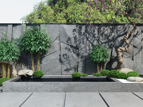  中式鱼池园艺小品3d模型 