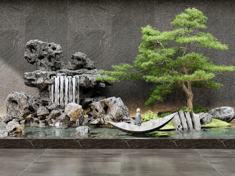  假山水景 跌水小品 瀑布3d模型 