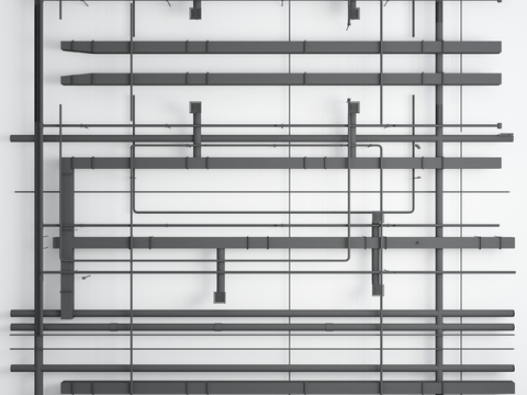  现代金属通风管道消防烟感器喷淋3d模型 