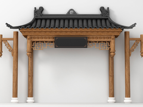  新中式门头屋檐建筑构件3d模型 