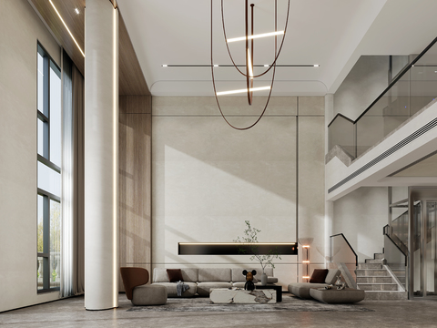  现代别墅客厅 别墅大堂3d模型 