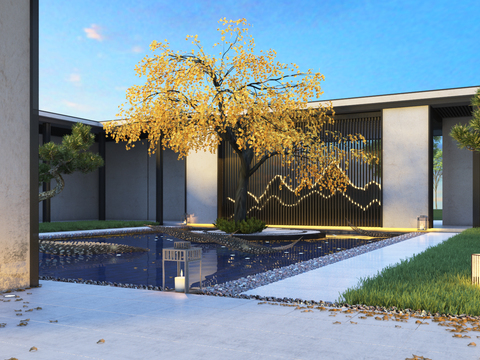  新中式庭院3d模型 