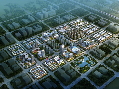  现代城市鸟瞰psd 