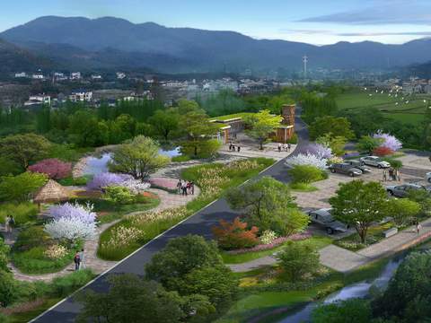  现代绿植湿地公园园林鸟瞰psd 