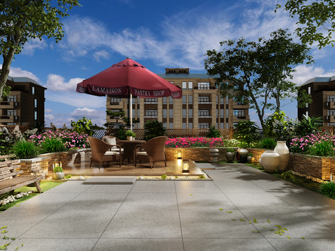  现代建筑庭院园林景观3d模型 