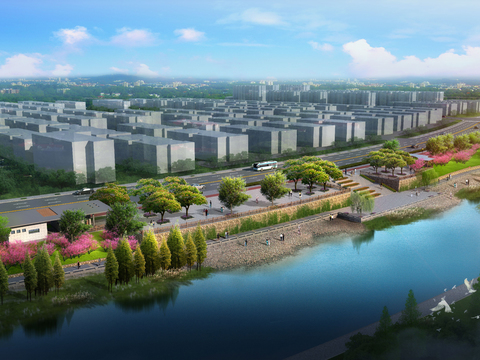  现代园林景观鸟瞰psd 