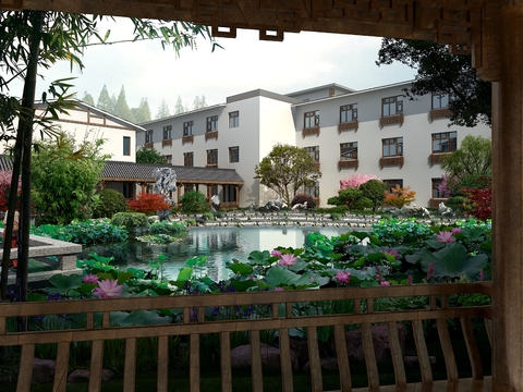  中式长廊凉亭 亭子psd 