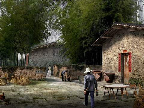  现代农村园林景观psd 