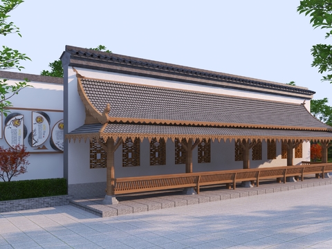  中式廊架 长廊3d模型 