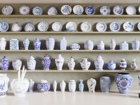  青花瓷 瓷盘 陶瓷器皿3d模型 