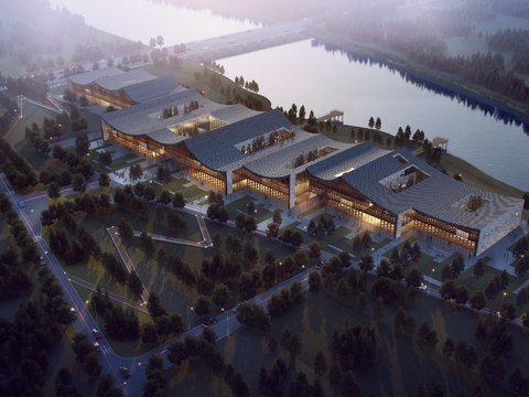  现代度假酒店鸟瞰psd 