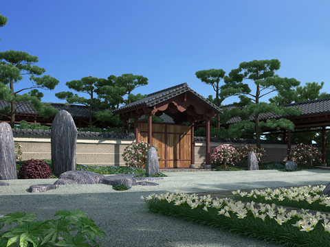  现代园林景观枯山水3d模型 