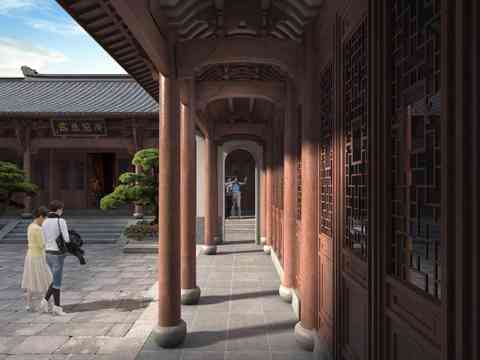  中式庭院景观psd 