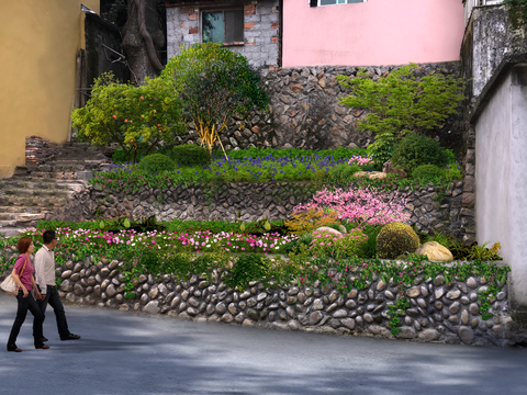  现代绿植造景小品psd 