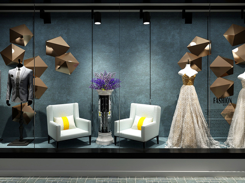  现代婚纱橱窗展区3d模型 
