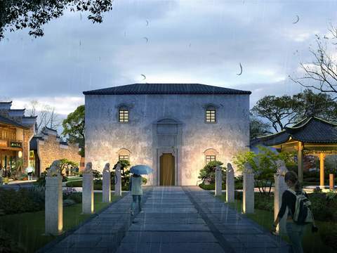  新中式住宅楼建筑外观psd 