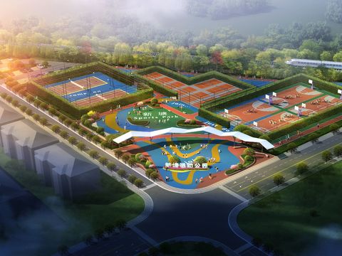  现代运动公园鸟瞰psd 