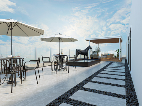  现代露天阳台花园3d模型 