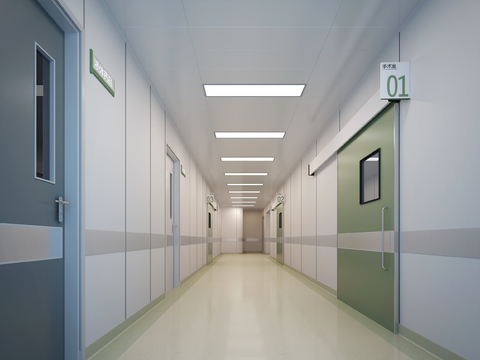  现代医院走廊3d模型 