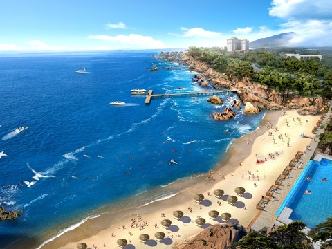  现代海边沙滩游艇景观psd 