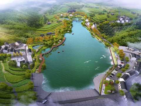  湿地园林鸟瞰PSD 