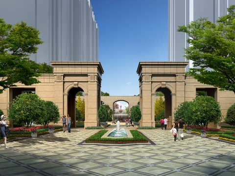  小区入口景观psd 