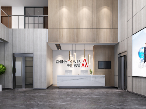  现代办公楼大堂前台3d模型 