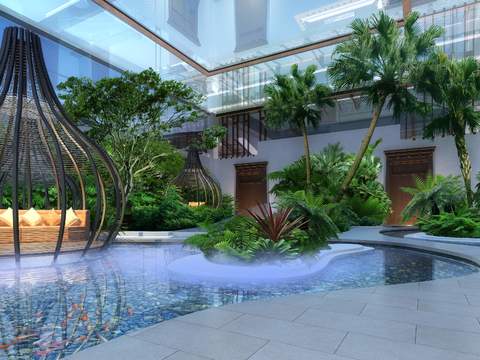  现代庭院景观psd 