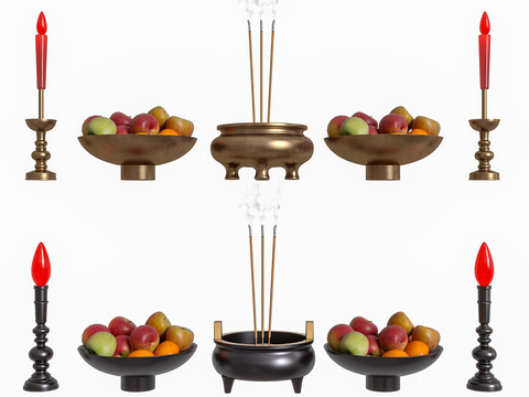  供奉品 香炉 贡品 祭祀烛台 3d模型 