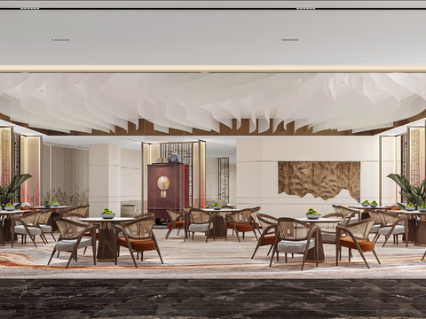  新中式酒店餐厅3d模型 