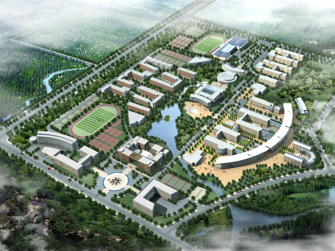  现代学校鸟瞰psd 