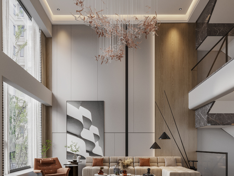  现代别墅挑空客厅餐厅3d模型 