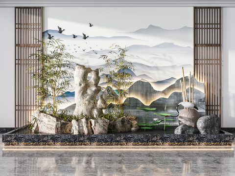  新中式假山水景园艺小品3d模型 