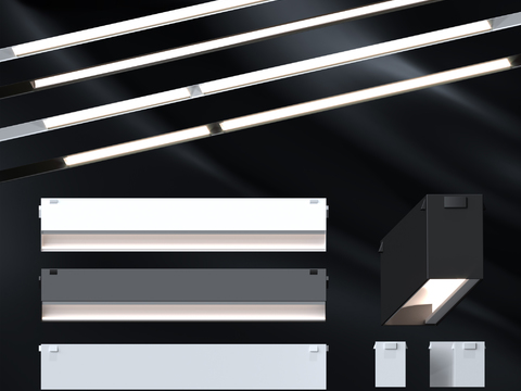  现代条形办公吊灯3d模型 