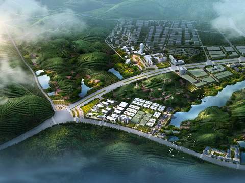  现代乡村茶园鸟瞰psd 