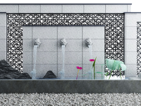  新中式庭院景观水景小品3d模型 