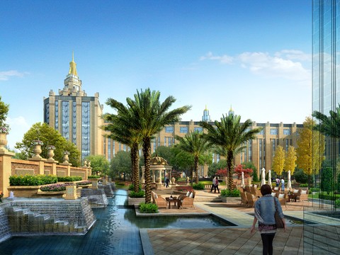  现代小区公园园林景观psd 