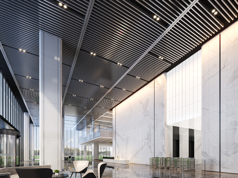  现代办公楼商务大堂3d模型 