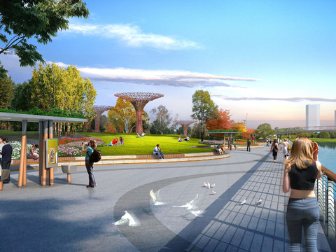  现代公园广场草坪psd 