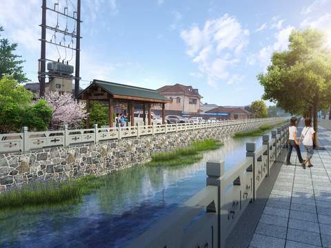  河涌整治 长廊 廊架psd 