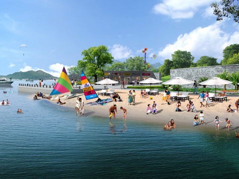  现代海边沙滩遮阳伞漂流psd 